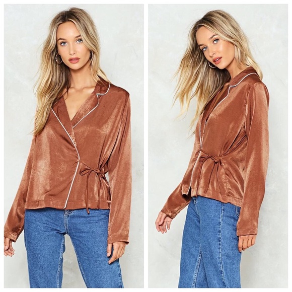 Nasty Gal Tops - NWOT NASTY GAL Satin Wrap Top Size US 4